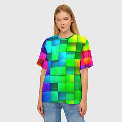 Футболка оверсайз женская РАЗНОЦВЕТНЫЕ КУБИКИ MULTICOLORED CUBES, цвет: 3D-принт — фото 2