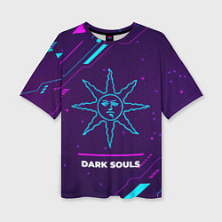 Футболка оверсайз женская Символ Dark Souls Sun в неоновых цветах на темном, цвет: 3D-принт