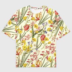 Футболка оверсайз женская Цветы Весенние Тюльпаны, цвет: 3D-принт