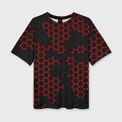 Женская футболка оверсайз НАНОКОСТЮМ Black and Red Hexagon Гексагоны