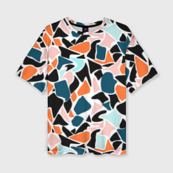 Женская футболка оверсайз Абстрактный современный разноцветный узор в оранже