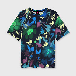 Женская футболка оверсайз Color summer night Floral pattern