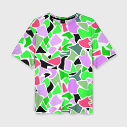 Женская футболка оверсайз Abstract pattern green pink spots