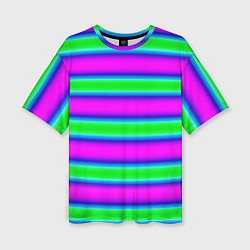 Футболка оверсайз женская Зеленый и фиолетовые яркие неоновые полосы striped, цвет: 3D-принт