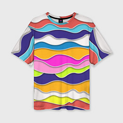 Женская футболка оверсайз Разноцветные волны Летний паттерн