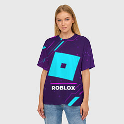 Футболка оверсайз женская Символ Roblox в неоновых цветах на темном фоне, цвет: 3D-принт — фото 2