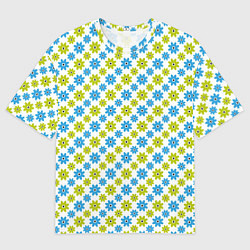 Женская футболка оверсайз Зеленые и синие цветочки