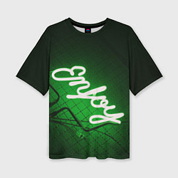 Женская футболка оверсайз Неоновая надпись во тьме: Наслаждайся - Зелёный