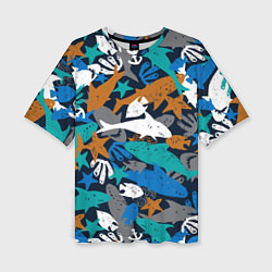 Женская футболка оверсайз Акула и другие обитатели океана