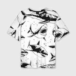 Женская футболка оверсайз Кровожадные акулы - стая