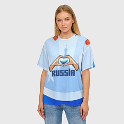 Футболка оверсайз женская Люблю Россию - сердечко руками, цвет: 3D-принт — фото 2