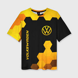 Футболка оверсайз женская Volkswagen - gold gradient: символ и надпись верти, цвет: 3D-принт