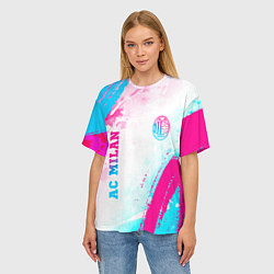 Футболка оверсайз женская AC Milan neon gradient style: символ и надпись вер, цвет: 3D-принт — фото 2