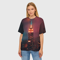 Футболка оверсайз женская Неоновая ночная башня в городе, цвет: 3D-принт — фото 2