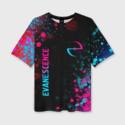Женская футболка оверсайз Evanescence - neon gradient: символ и надпись верт