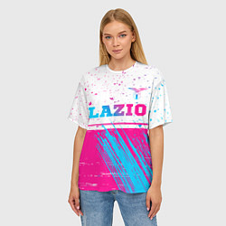 Футболка оверсайз женская Lazio neon gradient style: символ сверху, цвет: 3D-принт — фото 2