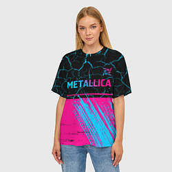 Футболка оверсайз женская Metallica - neon gradient: символ сверху, цвет: 3D-принт — фото 2