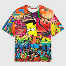 Футболка оверсайз женская Крутой Барт Симпсон на фоне стены с граффити, цвет: 3D-принт
