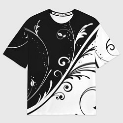 Футболка оверсайз женская Симметричные чёрно белые цветы Symmetrical black a, цвет: 3D-принт