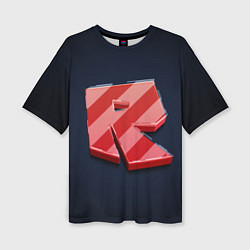 Футболка оверсайз женская Roblox red - Роблокс полосатый логотип, цвет: 3D-принт