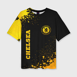 Женская футболка оверсайз Chelsea - gold gradient: символ и надпись вертикал