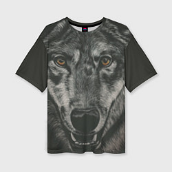 Женская футболка оверсайз Крупная морда серого волка