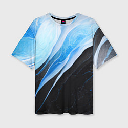 Женская футболка оверсайз Тёмно-синий мрамор