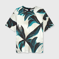 Женская футболка оверсайз Листья тропические тёмно-синие