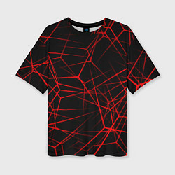 Футболка оверсайз женская Красные линии на черном фоне, цвет: 3D-принт