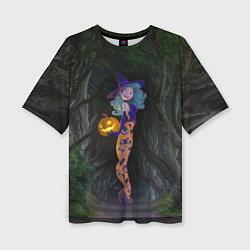 Женская футболка оверсайз Ведьма с тыквой и в крутых колготках - Halloween