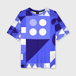 Футболка оверсайз женская Геометрические синие, фиолетовые и белые фигуры, цвет: 3D-принт