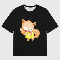 Футболка оверсайз женская Лисёнок в платье танцует на чёрном фоне, цвет: 3D-принт