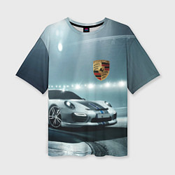 Женская футболка оверсайз Porsche - racing route - motorsport