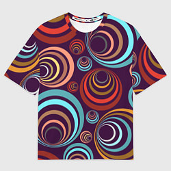 Женская футболка оверсайз Множество разноцветных окружностей