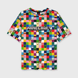 Футболка оверсайз женская Minecraft - пиксельные персонажи, цвет: 3D-принт