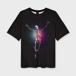 Женская футболка оверсайз Скелет в неоновом свете