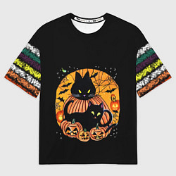 Женская футболка оверсайз Хэллоуинские котики-кошмарики