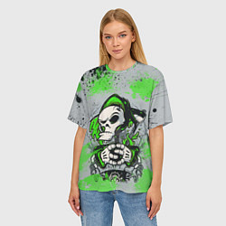 Футболка оверсайз женская Slipknot скелет green, цвет: 3D-принт — фото 2