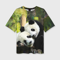 Женская футболка оверсайз Влюблённые панды