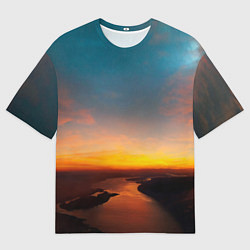 Футболка оверсайз женская Горная река на фоне заката, цвет: 3D-принт
