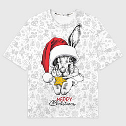 Футболка оверсайз женская Rabbit with cookies, merry Christmas, цвет: 3D-принт