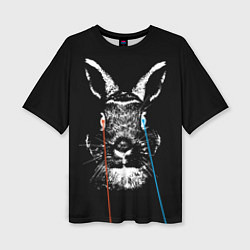 Женская футболка оверсайз Черный кролик стреляет лазерами из глаз