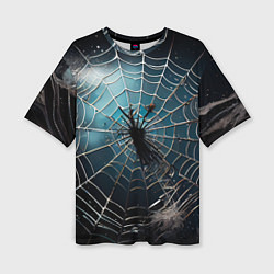 Женская футболка оверсайз Halloween - паутина на фоне мрачного неба