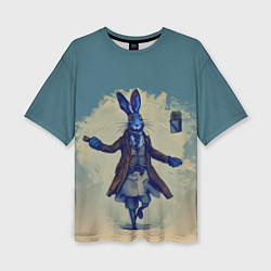 Женская футболка оверсайз Кролик колдует над подарками