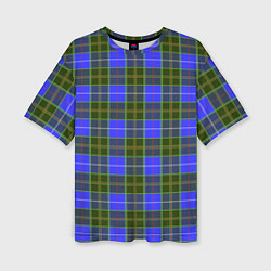 Женская футболка оверсайз Ткань Шотландка сине-зелёная