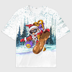 Футболка оверсайз женская Санта на сноуборде в лесу, цвет: 3D-принт