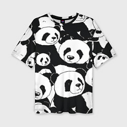 Женская футболка оверсайз С пандами паттерн