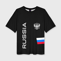 Футболка оверсайз женская Россия и три линии на черном фоне, цвет: 3D-принт