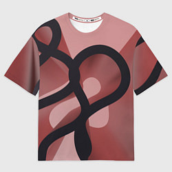 Футболка оверсайз женская Тёмные волнообразные линии на красном фоне, цвет: 3D-принт