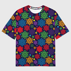 Футболка оверсайз женская Снежинки разноцветные, цвет: 3D-принт